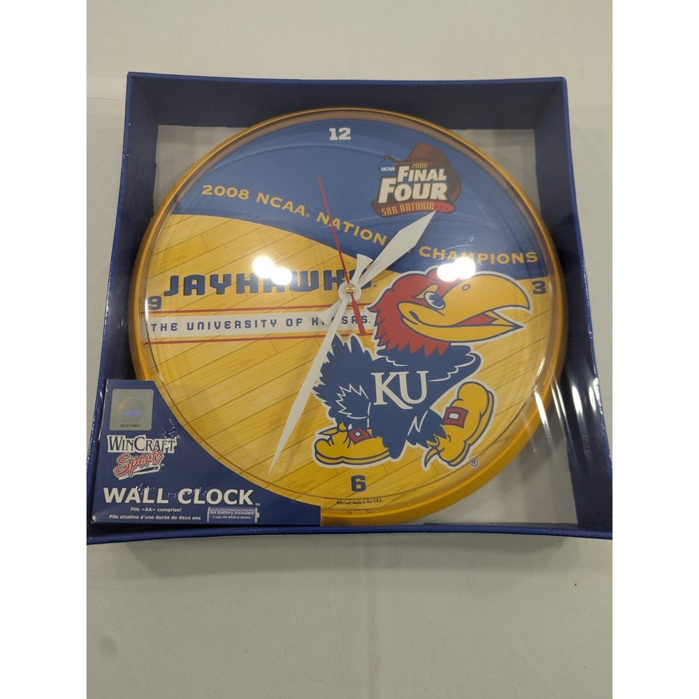New Kansas University Jayhawks Round 12" Clock Wincraft 2008 National Champions